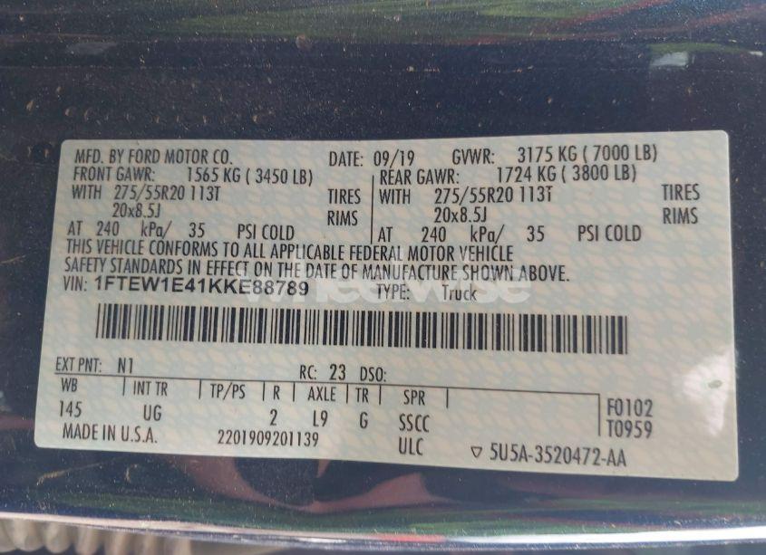 Photo 9 of 2019 Ford F-150 XLT (VIN 1FTEW1E41KKE88789)