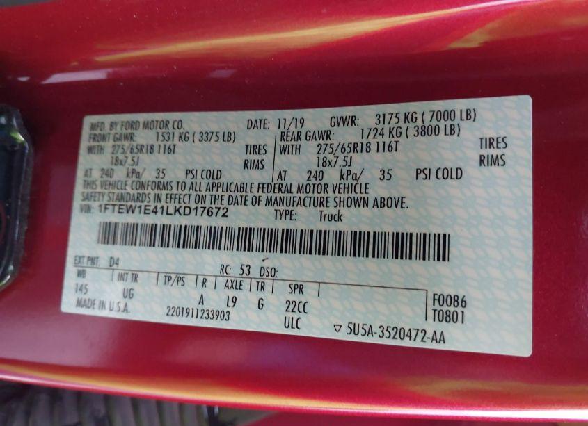 Photo 9 of 2020 Ford F-150 XLT (VIN 1FTEW1E41LKD17672)