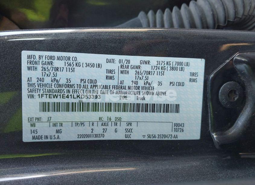 Photo 9 of 2020 Ford F-150 XLT (VIN 1FTEW1E41LKD53393)