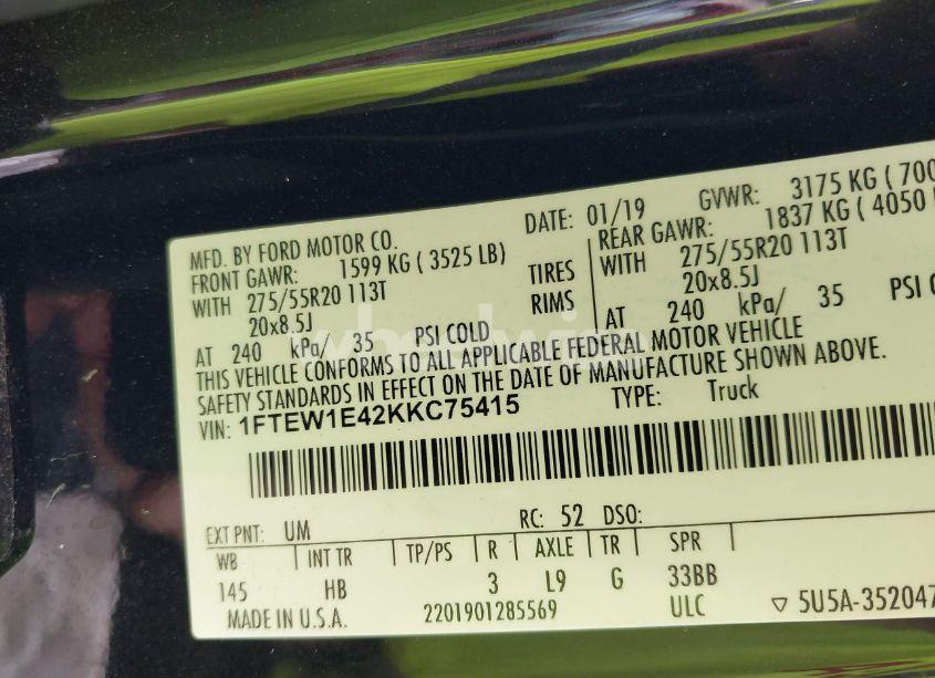 Photo 9 of 2019 Ford F-150 LARIAT (VIN 1FTEW1E42KKC75415)