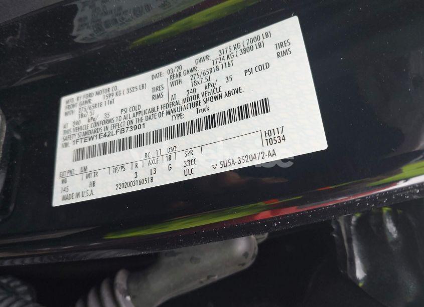 Photo 9 of 2020 Ford F-150 LARIAT (VIN 1FTEW1E42LFB73901)