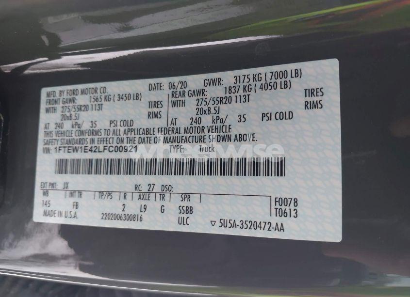 Photo 9 of 2020 Ford F-150 XLT (VIN 1FTEW1E42LFC00921)