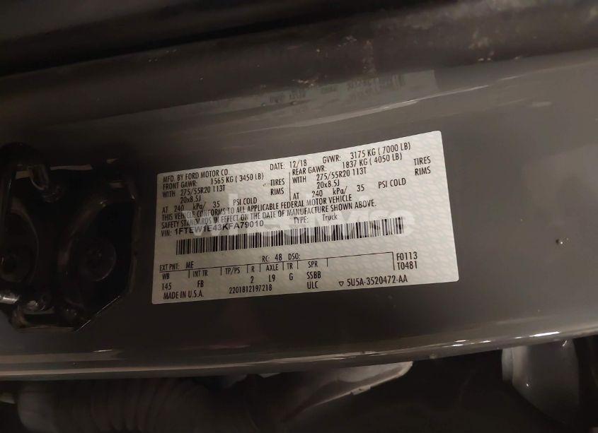 Photo 9 of 2019 Ford F-150 XLT (VIN 1FTEW1E43KFA79010)