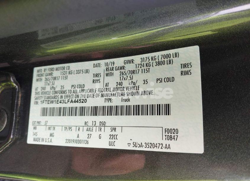 Photo 9 of 2020 Ford F-150 XLT (VIN 1FTEW1E43LFA44520)