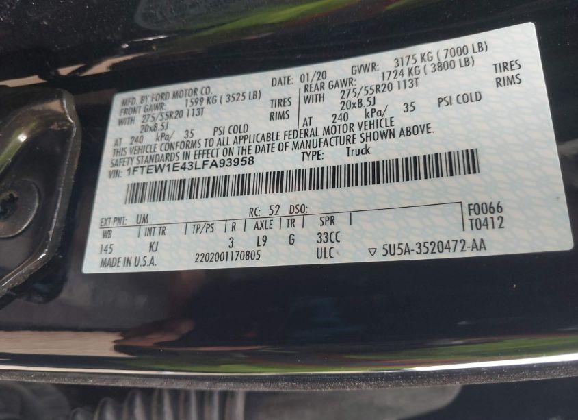 Photo 9 of 2020 Ford F-150 KING RANCH (VIN 1FTEW1E43LFA93958)