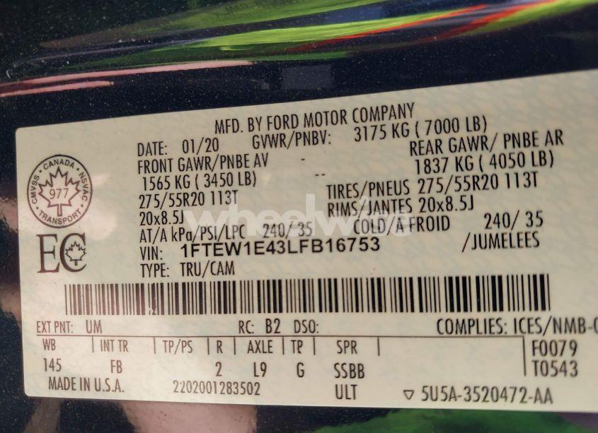 Photo 9 of 2020 Ford F-150 XLT (VIN 1FTEW1E43LFB16753)