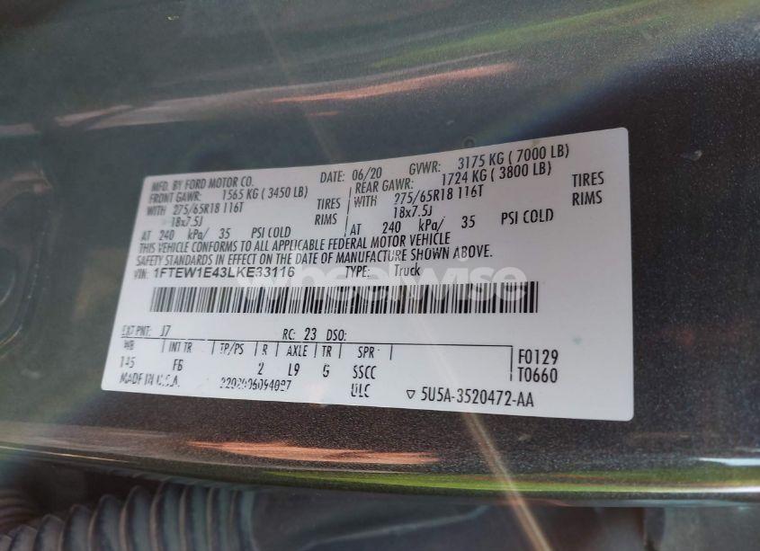 Photo 9 of 2020 Ford F-150 XLT (VIN 1FTEW1E43LKE33116)