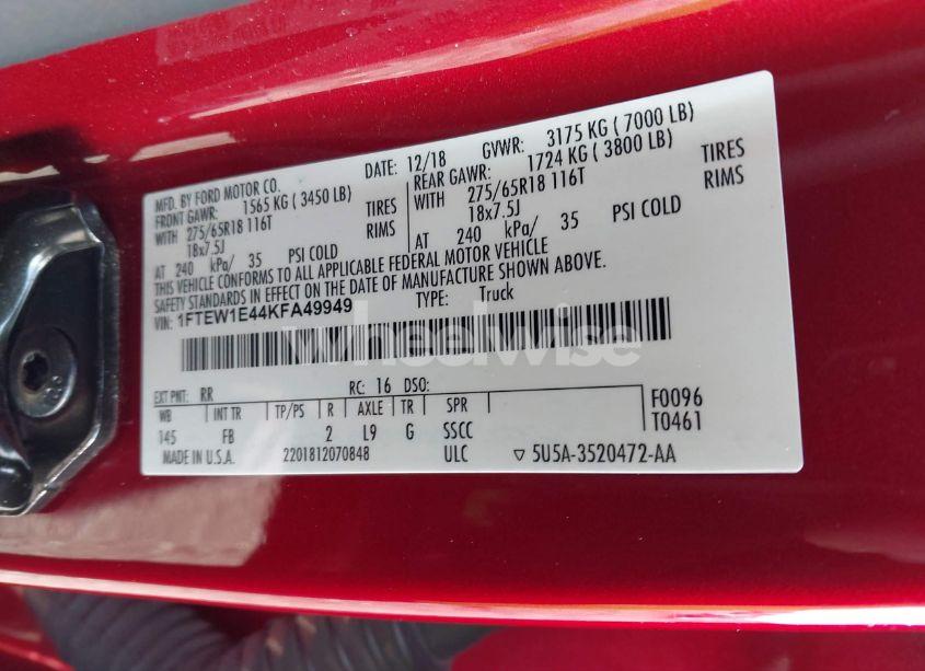 Photo 9 of 2019 Ford F-150 XLT (VIN 1FTEW1E44KFA49949)