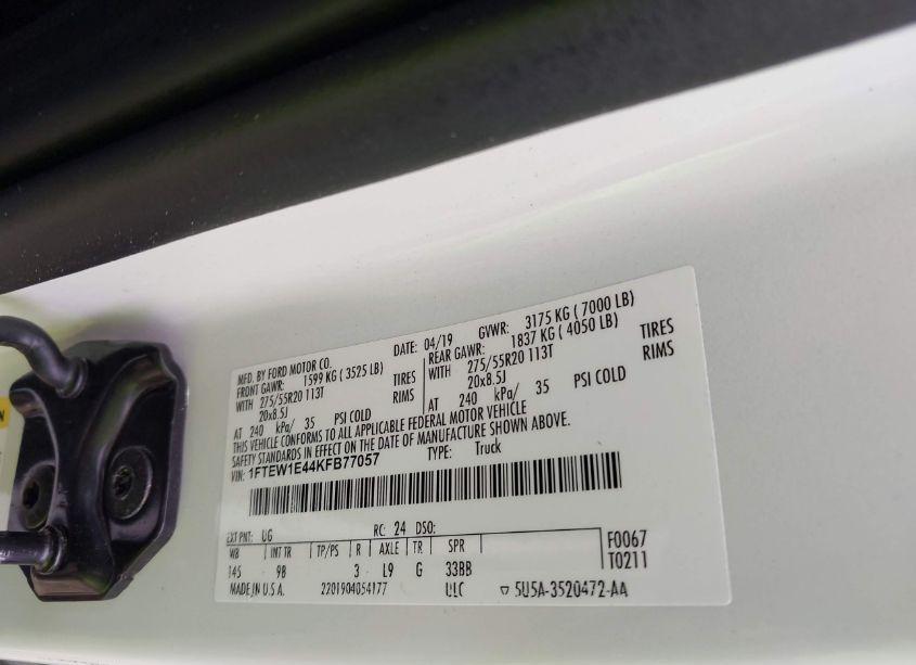 Photo 9 of 2019 Ford F-150 PLATINUM (VIN 1FTEW1E44KFB77057)