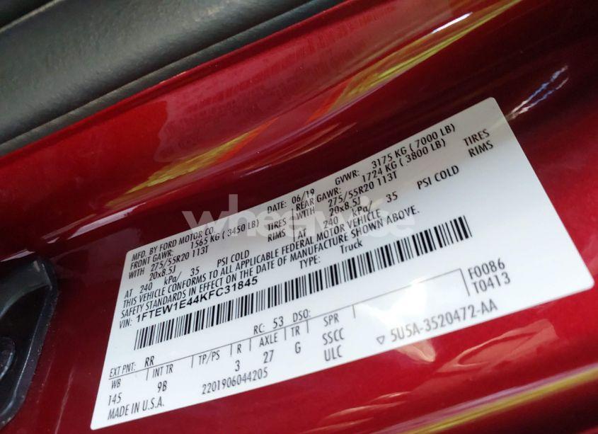 Photo 9 of 2019 Ford F-150 PLATINUM (VIN 1FTEW1E44KFC31845)