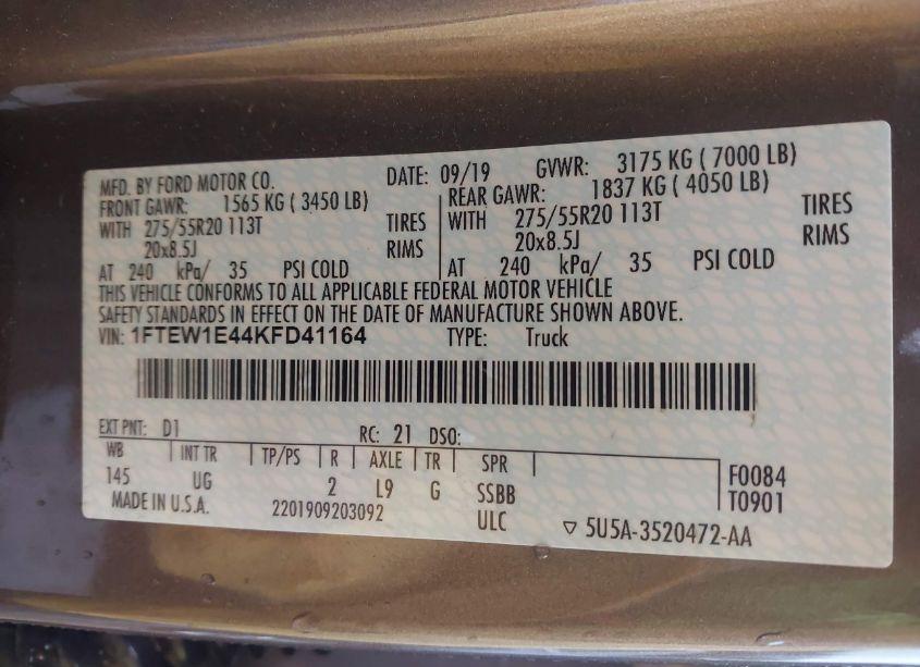 Photo 9 of 2019 Ford F-150 XLT (VIN 1FTEW1E44KFD41164)