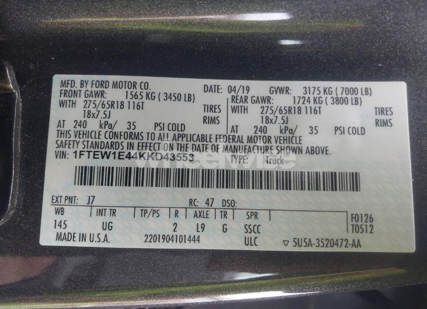 Photo 9 of 2019 Ford F-150 XLT (VIN 1FTEW1E44KKD43553)