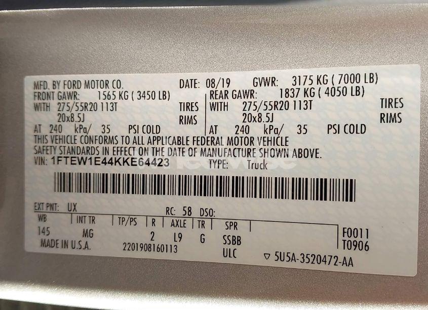 Photo 9 of 2019 Ford F-150 XLT (VIN 1FTEW1E44KKE64423)