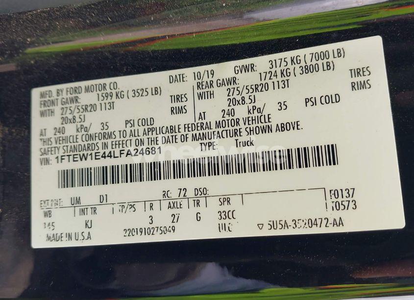 Photo 9 of 2020 Ford F-150 KING RANCH (VIN 1FTEW1E44LFA24681)