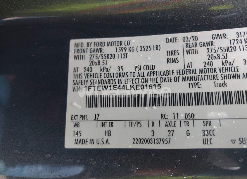 Photo 9 of 2020 Ford F-150 LARIAT (VIN 1FTEW1E44LKE01615)