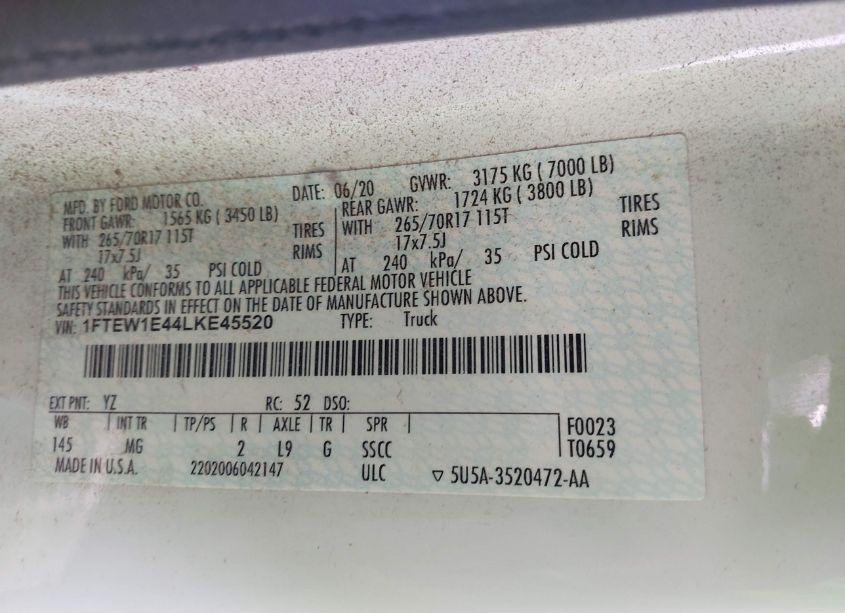 Photo 9 of 2020 Ford F-150 XLT (VIN 1FTEW1E44LKE45520)