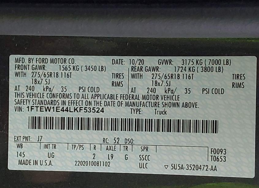 Photo 9 of 2020 Ford F-150 XLT (VIN 1FTEW1E44LKF53524)