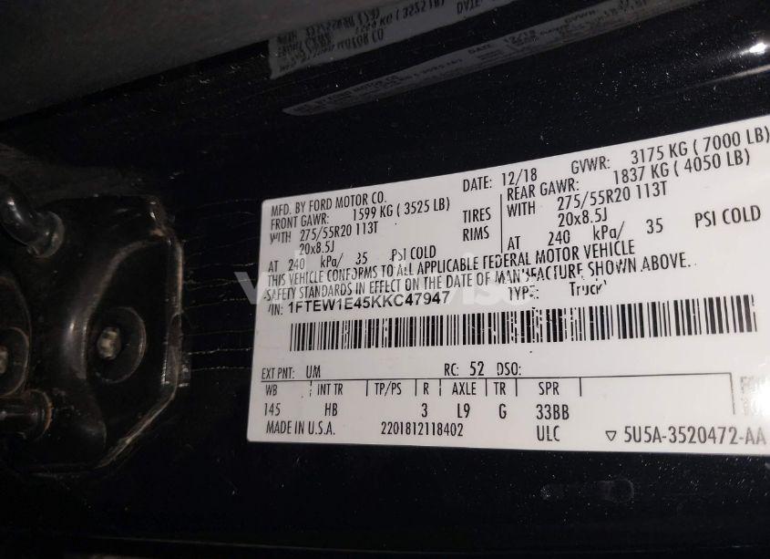 Photo 9 of 2019 Ford F-150 LARIAT (VIN 1FTEW1E45KKC47947)