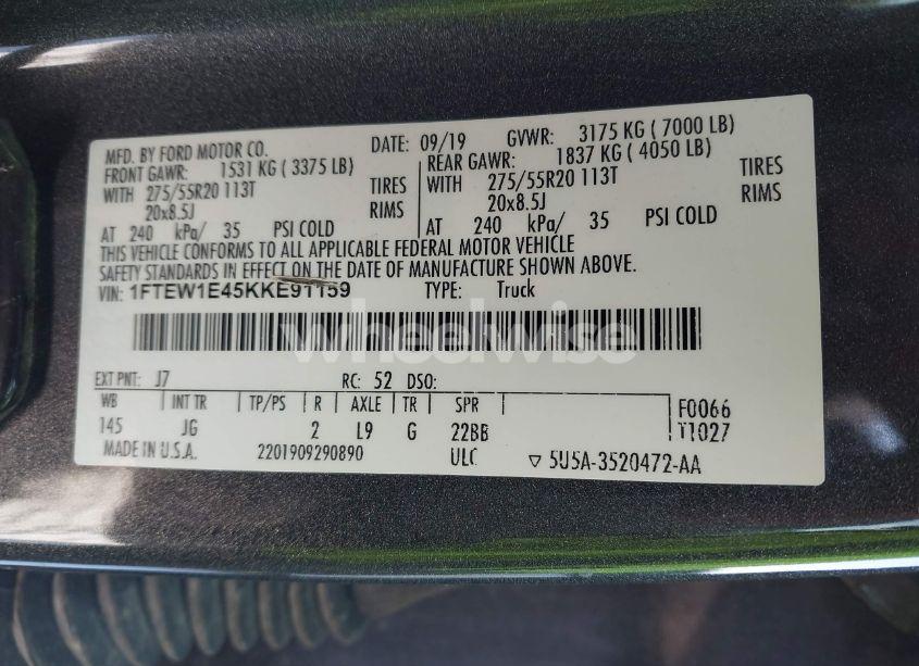 Photo 9 of 2019 Ford F-150 XL (VIN 1FTEW1E45KKE91159)