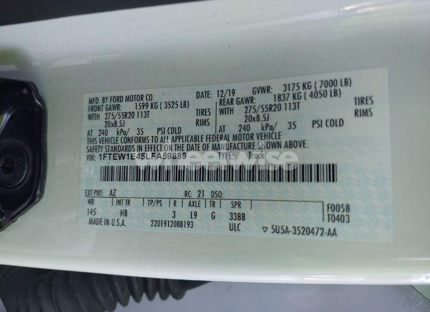 Photo 9 of 2020 Ford F-150 LARIAT (VIN 1FTEW1E45LFA59889)