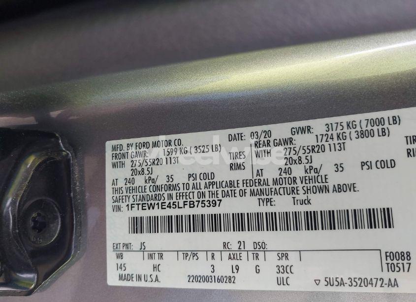 Photo 9 of 2020 Ford F-150 LARIAT (VIN 1FTEW1E45LFB75397)