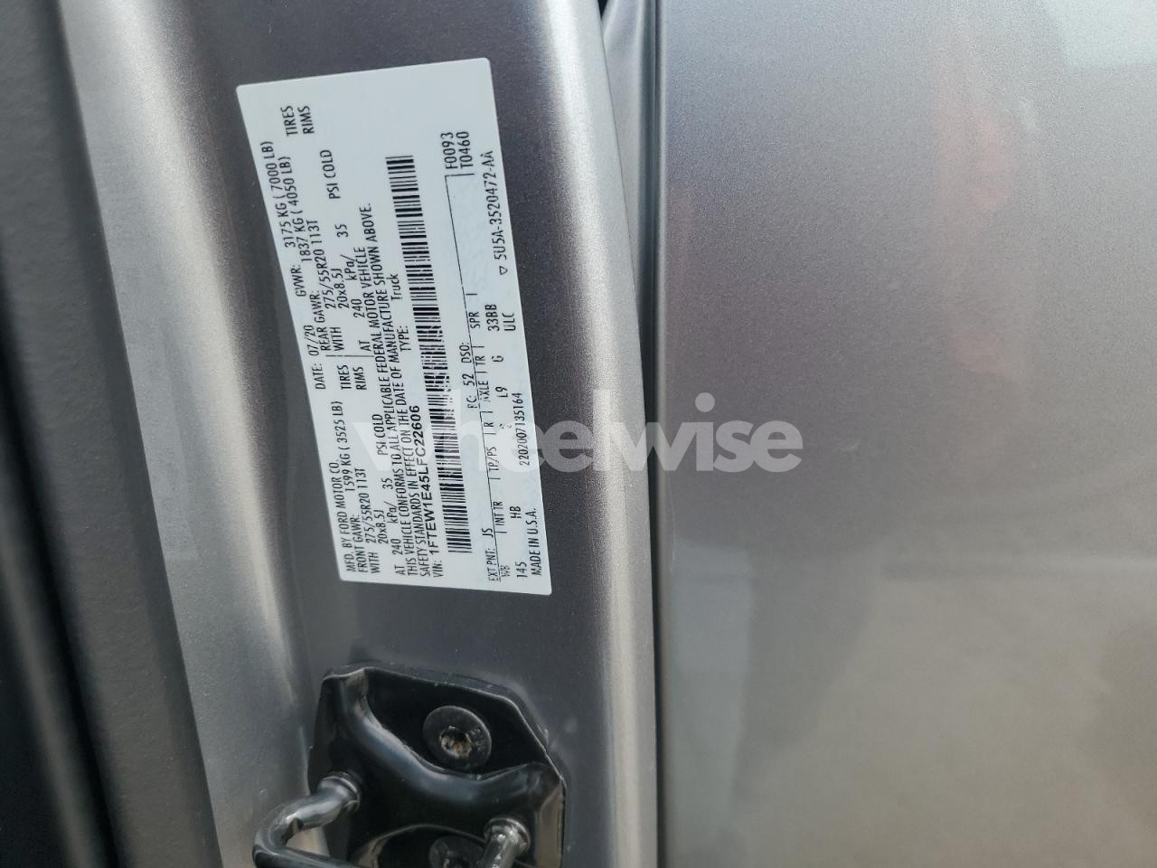 Photo 12 of 2020 FORD F150 SUPERCREW (VIN 1FTEW1E45LFC22606)