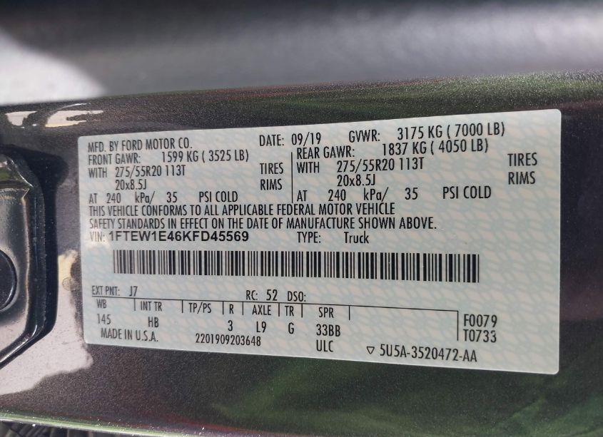 Photo 9 of 2019 Ford F-150 LARIAT (VIN 1FTEW1E46KFD45569)