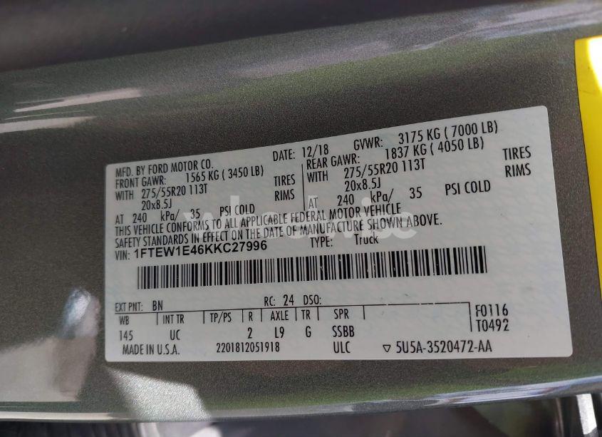 Photo 9 of 2019 Ford F-150 XLT (VIN 1FTEW1E46KKC27996)