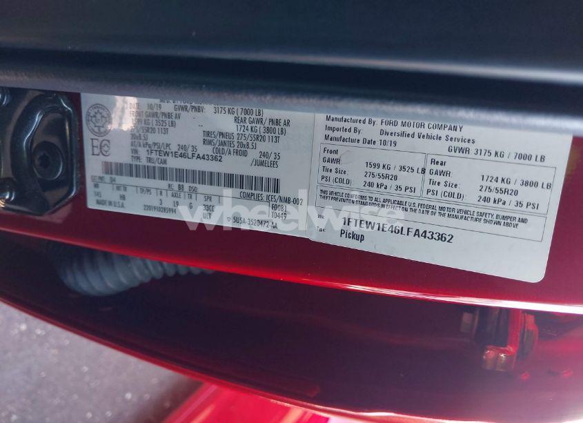 Photo 9 of 2020 Ford F-150 LARIAT (VIN 1FTEW1E46LFA43362)