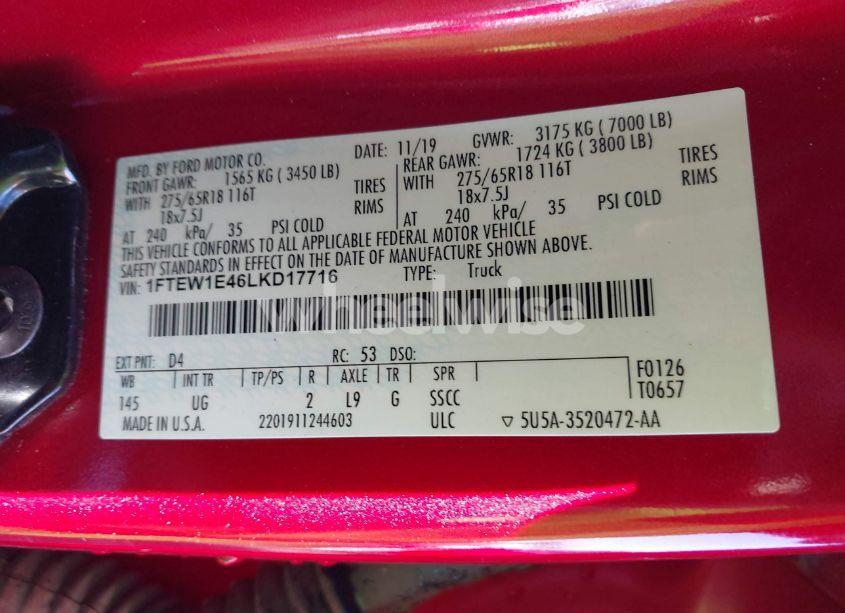 Photo 9 of 2020 Ford F-150 XLT (VIN 1FTEW1E46LKD17716)