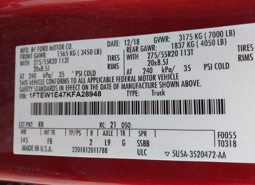 Photo 9 of 2019 Ford F-150 XLT (VIN 1FTEW1E47KFA28948)