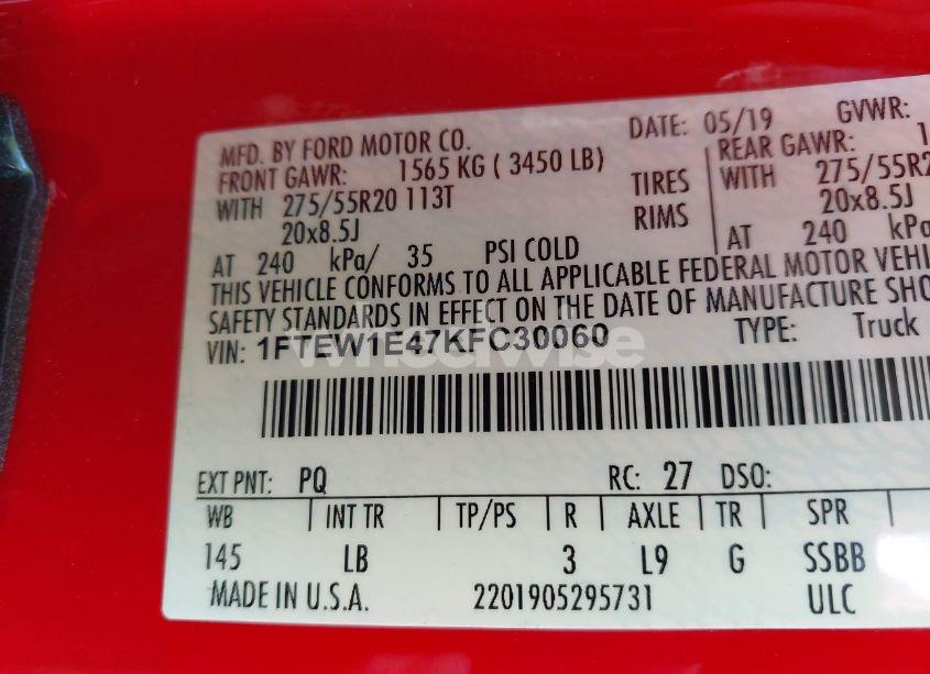 Photo 9 of 2019 Ford F-150 LARIAT (VIN 1FTEW1E47KFC30060)