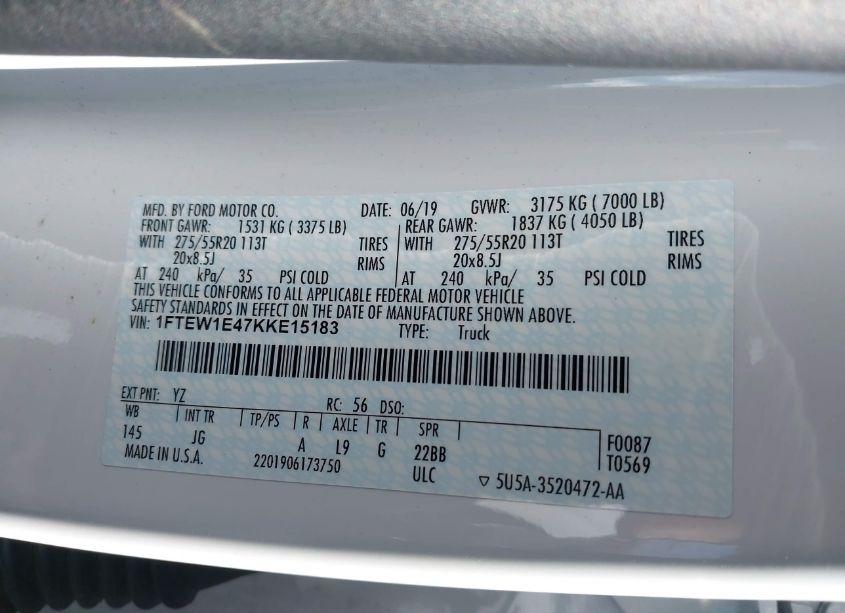 Photo 9 of 2019 Ford F-150 XL (VIN 1FTEW1E47KKE15183)