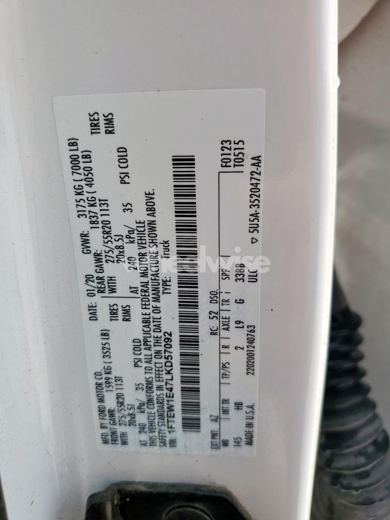 Photo 2 of 2020 FORD F150 SUPERCREW (VIN 1FTEW1E47LKD57092)