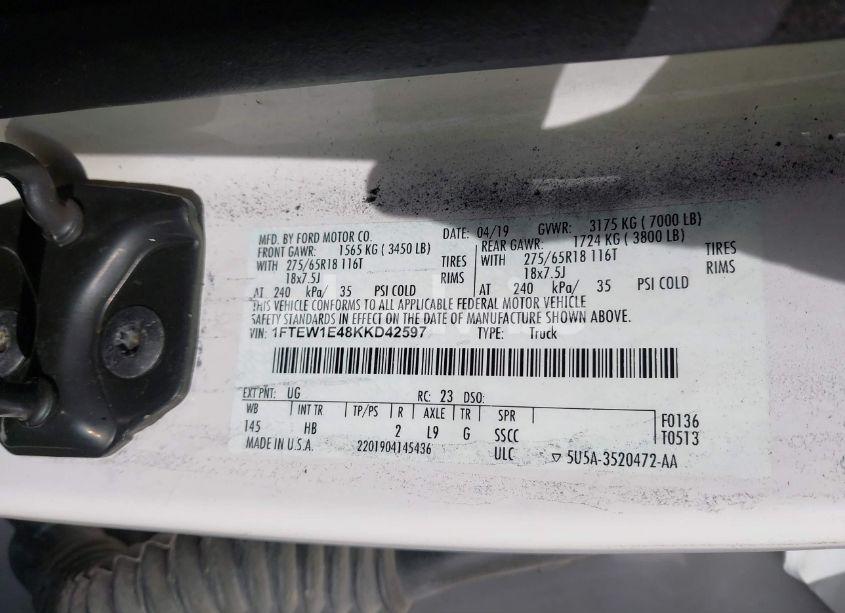 Photo 9 of 2019 Ford F-150 LARIAT (VIN 1FTEW1E48KKD42597)