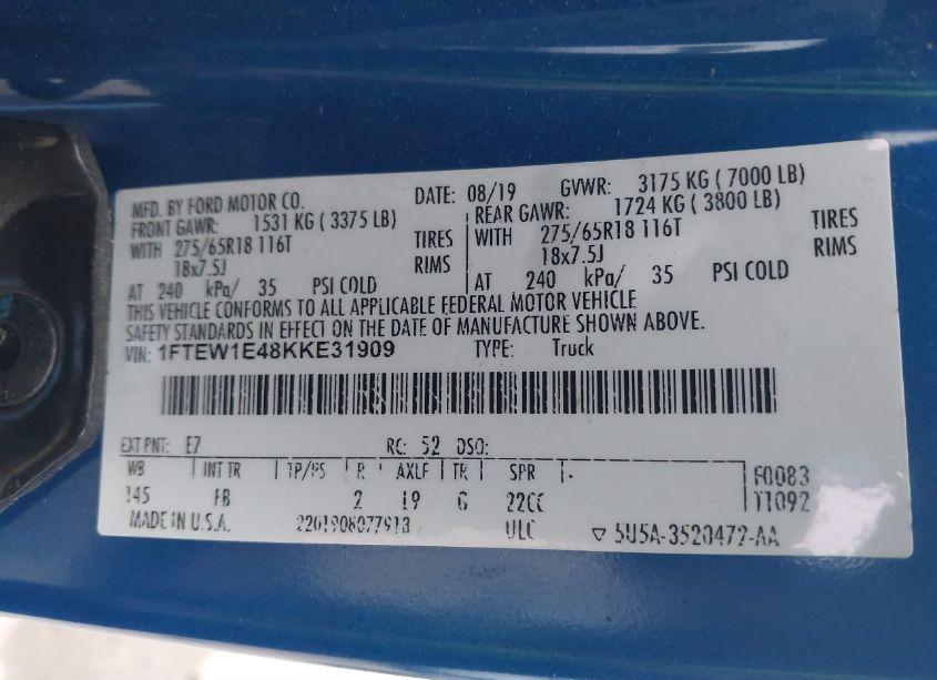 Photo 9 of 2019 Ford F-150 XLT (VIN 1FTEW1E48KKE31909)