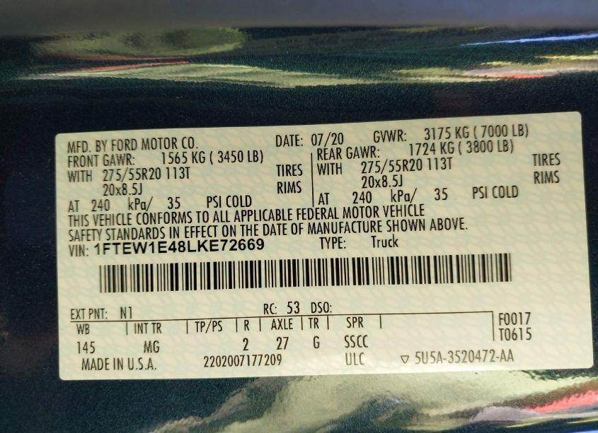 Photo 9 of 2020 Ford F-150 XLT (VIN 1FTEW1E48LKE72669)