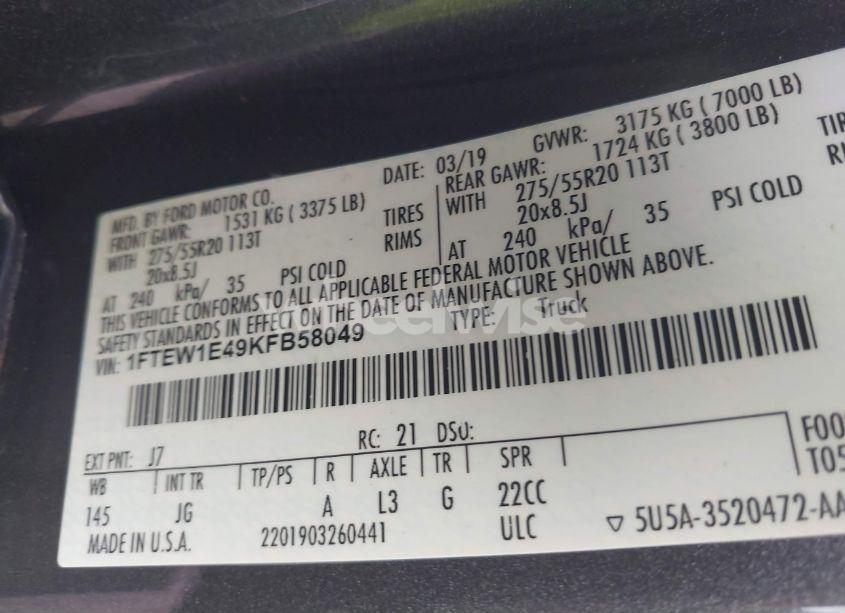 Photo 9 of 2019 Ford F-150 XL (VIN 1FTEW1E49KFB58049)