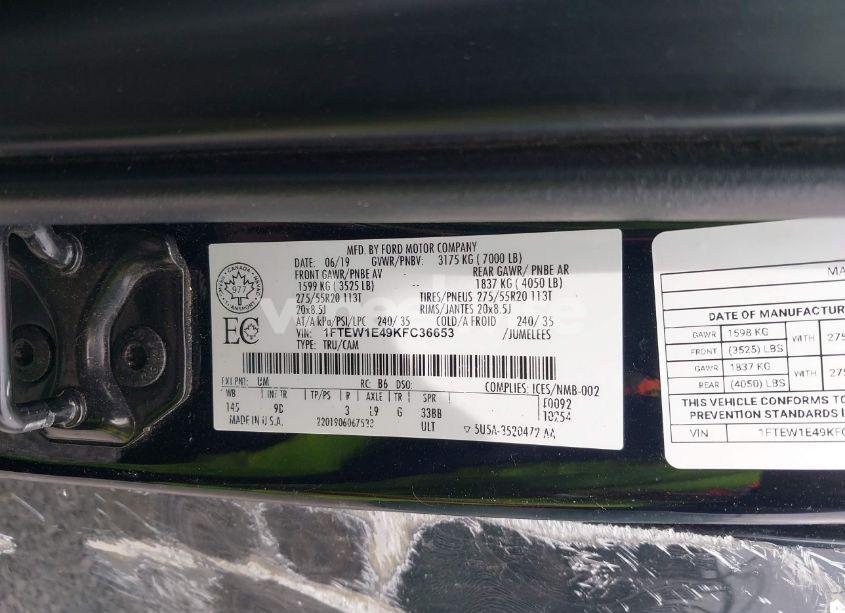 Photo 9 of 2019 Ford F-150 PLATINUM (VIN 1FTEW1E49KFC36653)