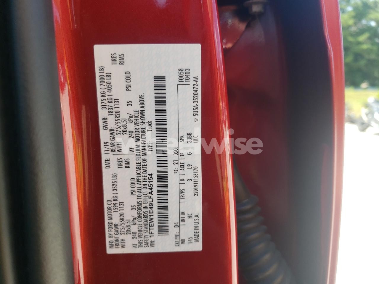 Photo 12 of 2020 FORD F150 SUPERCREW (VIN 1FTEW1E49LFA45154)
