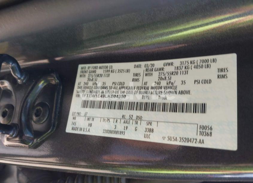 Photo 9 of 2020 Ford F-150 LARIAT (VIN 1FTEW1E49LKE04350)