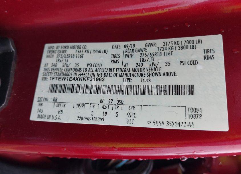 Photo 9 of 2019 Ford F-150 LARIAT (VIN 1FTEW1E4XKKF31963)