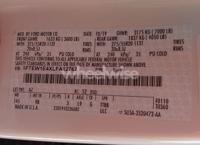 Photo 9 of 2020 Ford F-150 PLATINUM (VIN 1FTEW1E4XLFA12762)