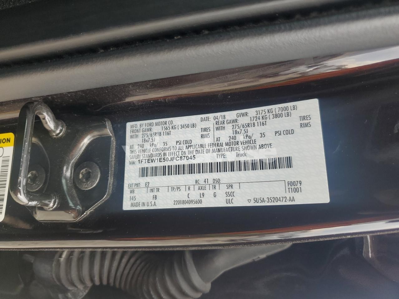 Photo 13 of 2018 FORD F150 SUPERCREW (VIN 1FTEW1E50JFC87045)