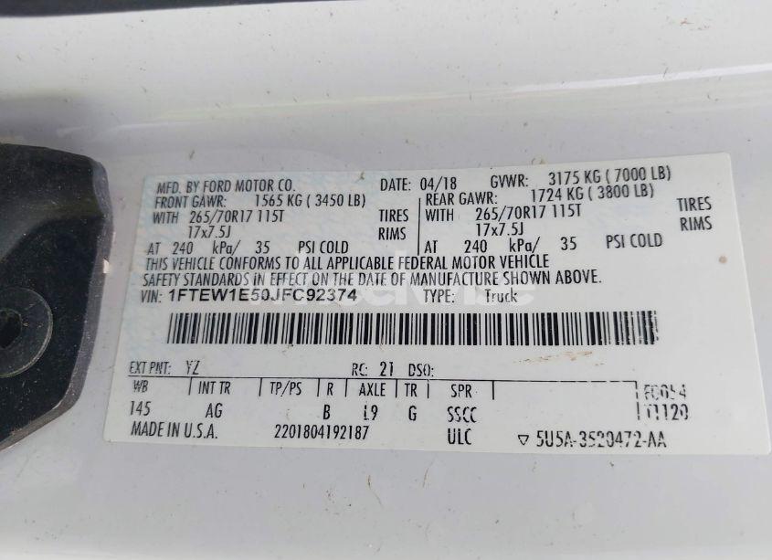Photo 9 of 2018 Ford F-150 XL (VIN 1FTEW1E50JFC92374)