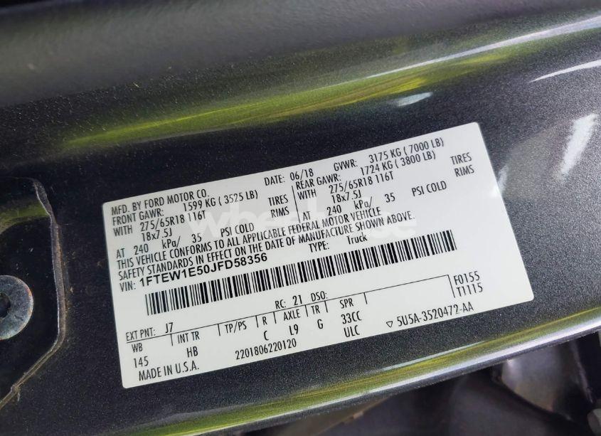 Photo 9 of 2018 Ford F-150 LARIAT (VIN 1FTEW1E50JFD58356)