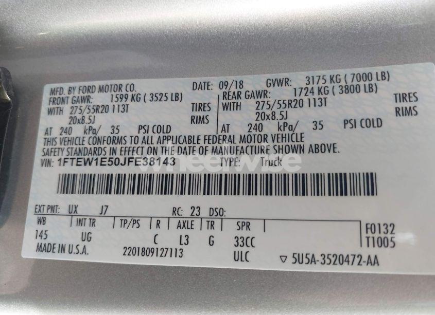 Photo 9 of 2018 Ford F-150 XLT (VIN 1FTEW1E50JFE38143)