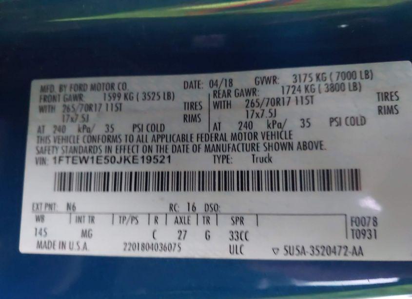 Photo 9 of 2018 Ford F-150 XLT (VIN 1FTEW1E50JKE19521)