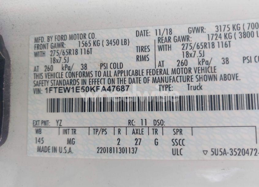 Photo 9 of 2019 Ford F-150 XLT (VIN 1FTEW1E50KFA47687)