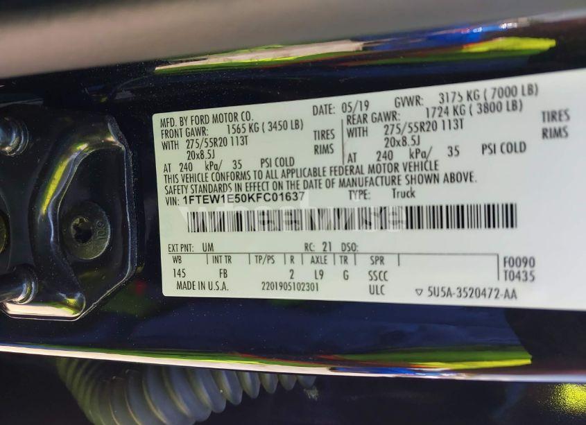 Photo 9 of 2019 Ford F-150 XLT (VIN 1FTEW1E50KFC01637)